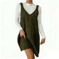 thumbnail image 4 of Women V Neck Corduroy Overall Dress Fall Pinafore Jumper Dress, 4 of 8