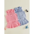thumbnail image 3 of BemeyourBBs Western Toddler Baby Girls Cowgirl Clothes Infant Baby Girl Summer Denim Outfit Solid Color Sleeveless Denim Tank Jacket Tops With Ruffle Jeans Skirt Set, 3 of 9
