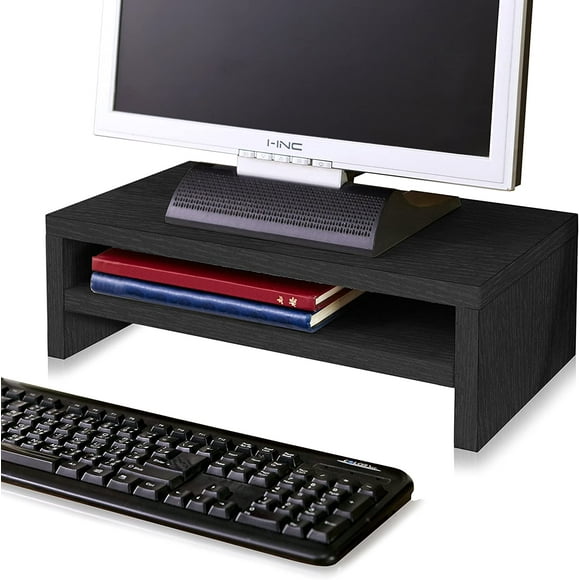 Way Basics WB-STAND-2-BK 2-Shelf Computer Monitor Stand Riser, Black
