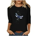 thumbnail image 2 of Runfenguu Y2K Top Graphic Tees For Women Trendy Ladies' Easter Day Printed Round Neck Three Quarter Sleeve 3/4 Sleeve T-Shirt Loose, 2 of 5