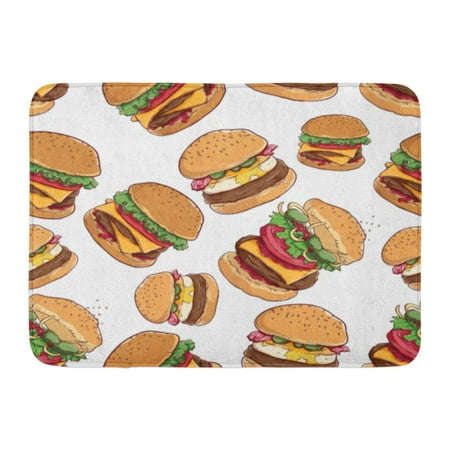 GODPOK Beef White American Cheese Burger Egg in Using Coloring Sketch Technique Bacon Bread Rug Doormat Bath Mat 23.6x15.7