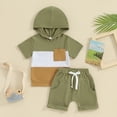 thumbnail image 2 of Bagilaanoe 2pcs Toddler Baby Boy Shorts Set Contrast Color Short Sleeve Hooded T-Shirt Tops + Shorts 6M 12M 18M 24M 3T Kids Casual Summer Clothes, 2 of 8