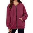 thumbnail image 1 of Pocket Long Sleeve Hooded Threaded Sweater Ladies Zipper Top, 1 of 4
