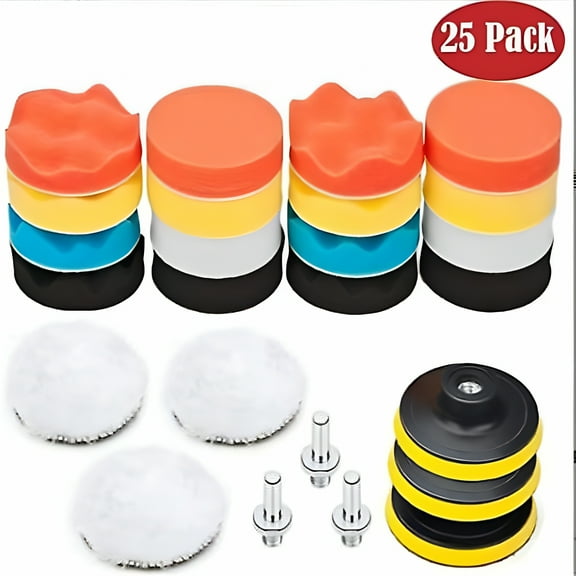 LAMIRO Car Polishing Pads For Drill - 25pcs Buffer Drill Attachment Works With M10 Drills, Cordless Screwdrivers And Polishing Machines - Assorted Levels Of