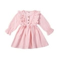 thumbnail image 2 of Canrulo Toddler Kids Baby Girls Solid Clothes Long Sleeve Dress Cotton Linen Dresses Pink 4-5 Years, 2 of 8