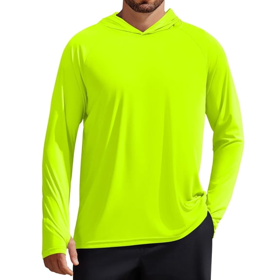 Pinspark Men's UPF 50  Long Sleeve Rash Guard - Sun Protection Hoodie UV SPF Fishing Shirt for Athletic Running Swim Hiking Lime Green L