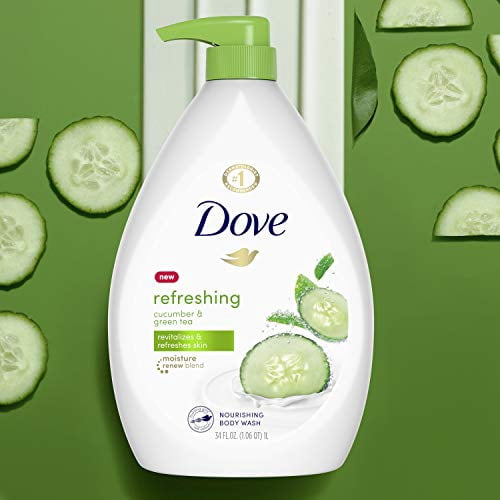 Dove Refreshing Body Wash with Pump Revitalizes and Refreshes Skin Cucumber and Green Tea Effectively Washes Away Bacteria While Nourishing Your Skin 34 oz 3 Count