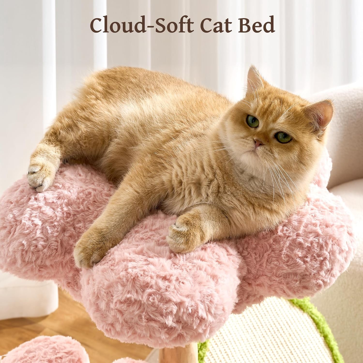 Modern Natural Solid Wood Cat Tree Tower for Indoor Cats Large Adult, 30 inch Flower Cat Tree with Scratching Post, Luxury Aesthetic Cat Tree with Cloud-Soft Flower Perches and Sisal Scratching Pad
