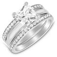 thumbnail image 3 of His & Her Sterling Silver 1 Carat CZ Bridal Set & Men's Black Wedding Band Hers 7 His 11, 3 of 7