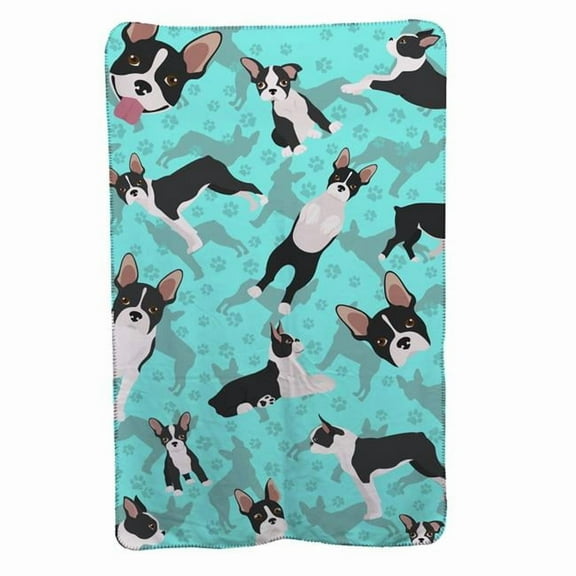 Carolines Treasures MLM1006TBLT 58 x 36 in. Blue Boston Terrier Soft Travel Blanket with Bag
