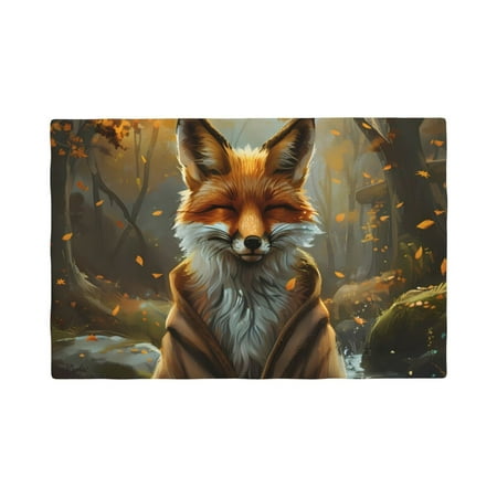 

Table Placemats Set of 6 - Streamside Meditating Fox 12x18 In Faux Linen Double Heat Resistant Place Mats Cloth Indoor/Outdoor Placemats Washable Table Mats for Dining Kitchen Party