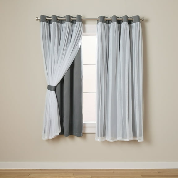 TOWN & COUNTRY LUXE Talia Double Layer Indoor Curtains, Sheer and Room Darkening Blackout, Grommet Top, Energy Efficient, 2-Pack Set, 52"x63", Black Pearl