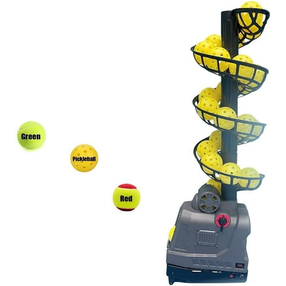 YUEWO Pickleball Machine Tennis Ball Machine Adjustable&Portable Pickleball Launcher with Auto Swing, 3 Angles & 4 Speeds AC/Batteries 26 Pickleballs Capacity