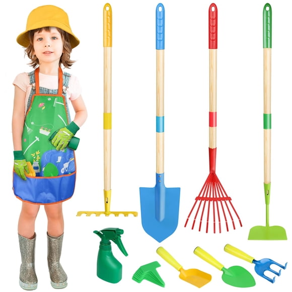 Juego de herramientas de jardinería Magic4U Kids con delantal y guantes, 22 piezas