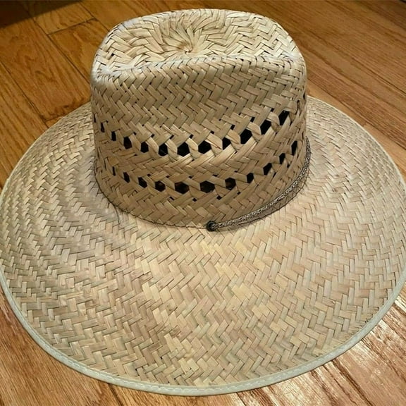 LARGE BRIM NATURAL Straw Hat Summer Pescador Sombrero BEACH GARDENING MEXICO - New with box/tags