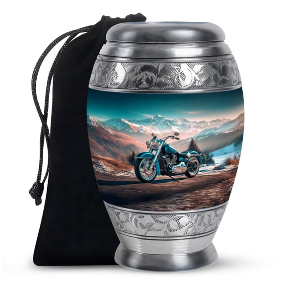 Bike Funeral Cremation Urn For Ash For Father, Blue Urn For Ashes Adult Brother, Memorial Urns For Adult Male And Female, 10 Inch Large Decorative Urns For Human Ashes Women And Men
