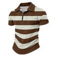 thumbnail image 6 of Mens Polo Shirts Casual Quarter-Zip Striped Henley Shirts Regular Fit Short Sleeve T Shirt Stylish Work Collared Pullover Tops OIOLOYJM Light Brown L, 6 of 9