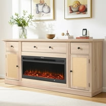 EROMMY Fireplace TV Stand for 65 Inch TV, Farmhouse Entertainment Center with 36" Electric Fireplace, Rattan Media Console with Large Storage Cabinets and Drawers for Living Room