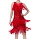 thumbnail image 1 of Gibobby Vestidos noche Vestido baile con borlas lentejuelas europeas y , vestido baile, vestido actuación baile en escenario, vestido actuación, vestido baile（Rojo， L), 1 of 5