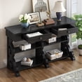 thumbnail image 2 of EUROCO 54" Retro Console Table Sideboard, Solid Wood Sofa Table with Open Adjustable Shelves, 2 Drawers Entrance and delicate pattern, Dinning Room, Living Room, Antique Black, 2 of 8