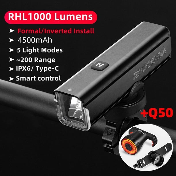Luz de bicicleta ROCKBROS, faro delantero para manillar de bicicleta, lámpara frontal para ciclismo de montaña, linterna recargable por USB, luz trasera de seguridad Tan Jianjun unisex
