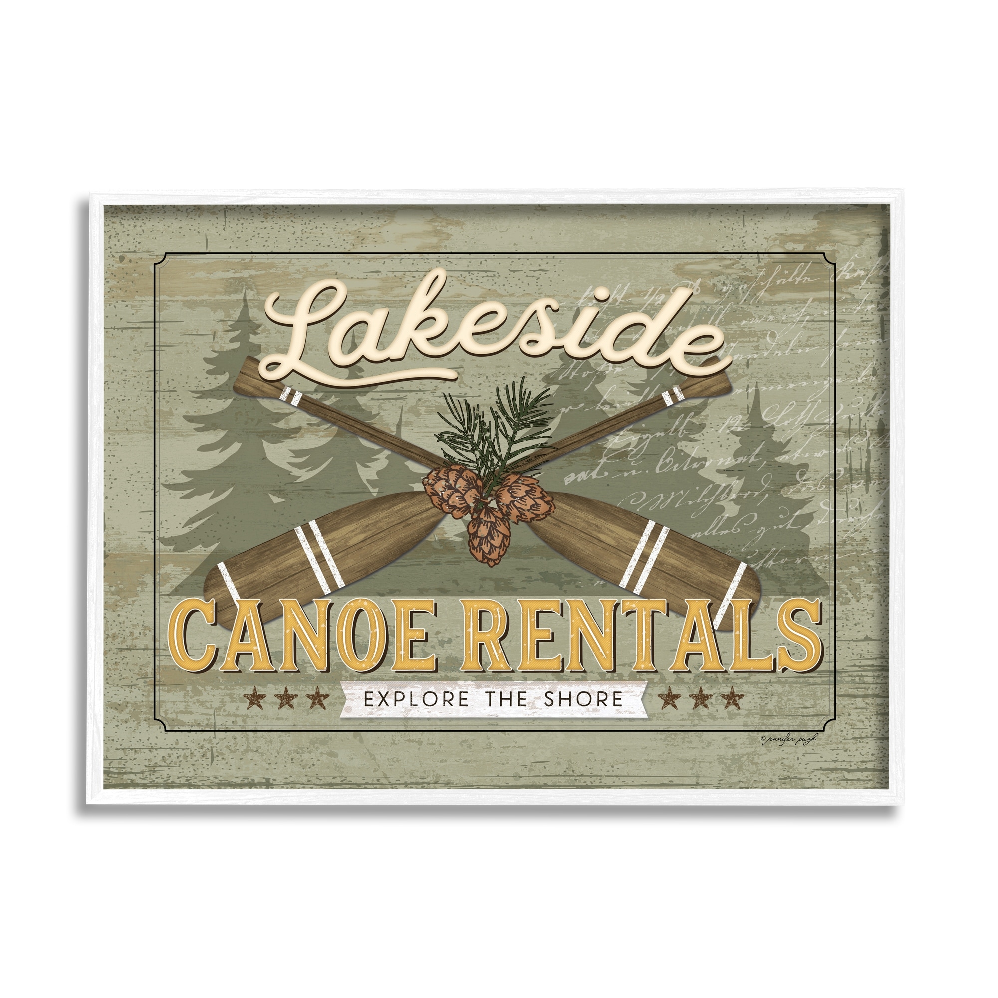 Stupell Lakeside Canoe Rentals Vintage Rustic Landscape Painting White Framed Art Print Wall Art