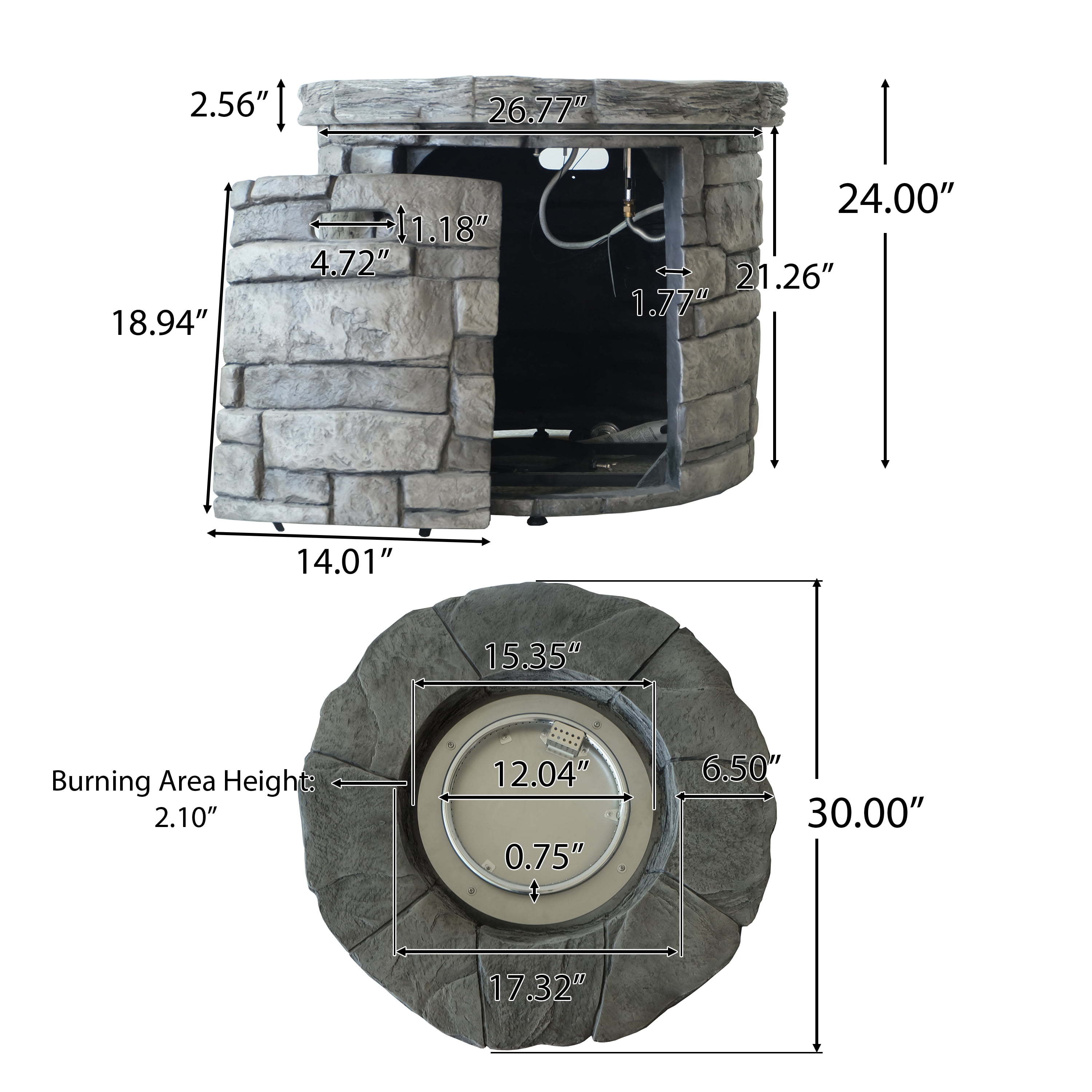 Edmond Outdoor Circular Fire Pit - 40,000 BTU, Grey