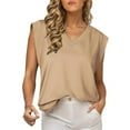 thumbnail image 2 of WTXUE Camisoles Sans Manches, Encolure Dégagée Manches Courtes pour Femmes Haut d'Été T-Shirts Basiques Camisole Ample 2024 à Rayures / Décontracté pour Femmes Beige P, 2 of 5