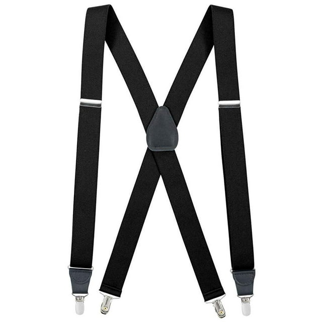 Bretelles Élastiques pour Hommes à Dos en X, Ajustables, à Clipser, avec Garniture en Cuir - Noir (Régulier, 46 Pouces de Long)