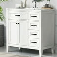 thumbnail image 6 of Soges 36" Bathroom Vanity with Sink Combo, Solid Wood Bathroom Makeup Cabinet with Door, Adjustable Shelf and 5 Drawers, Free Standing Single Basin Vanity Set, Durable & Easy to Clean, White, 6 of 10