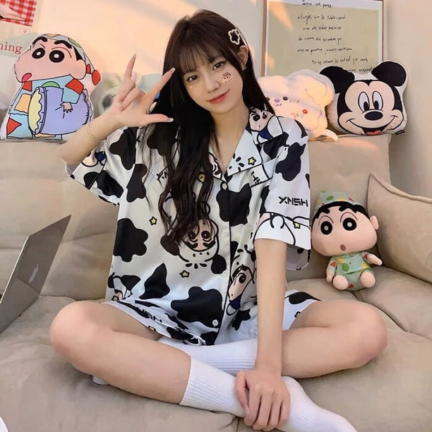 Pijama Kawaii Crayon Shin-chan para mujer, conjunto de ropa de dormir de manga corta, Pachacco, Sanrio, Hello Kitty, Cinnamoroll, Verano