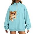 thumbnail image 4 of Womens Pet Pouch Sweatshirt Women Quarter Zipper Dog Holder Carrier Sweatshirt Fashionable Long Sleeve Oversized Pocket Pullover Sweater Winter Clothes, 4 of 9