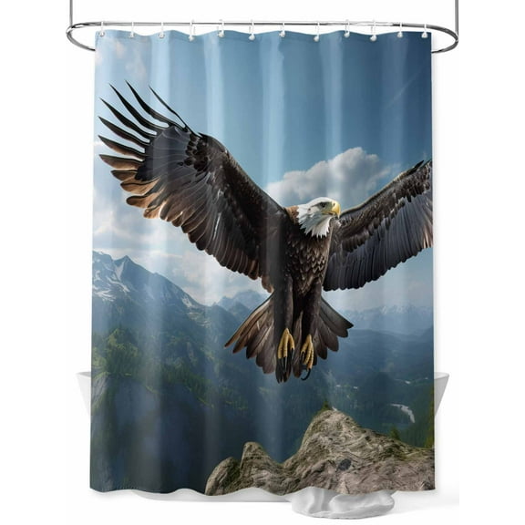 Flying Eagle Shower Curtain, Mountains Blue Sky Waterproof Shower Curtain Set with 12 Hooks Lightweight Washable Fabric Shower Curtains for Bathroom 36x72 Inches