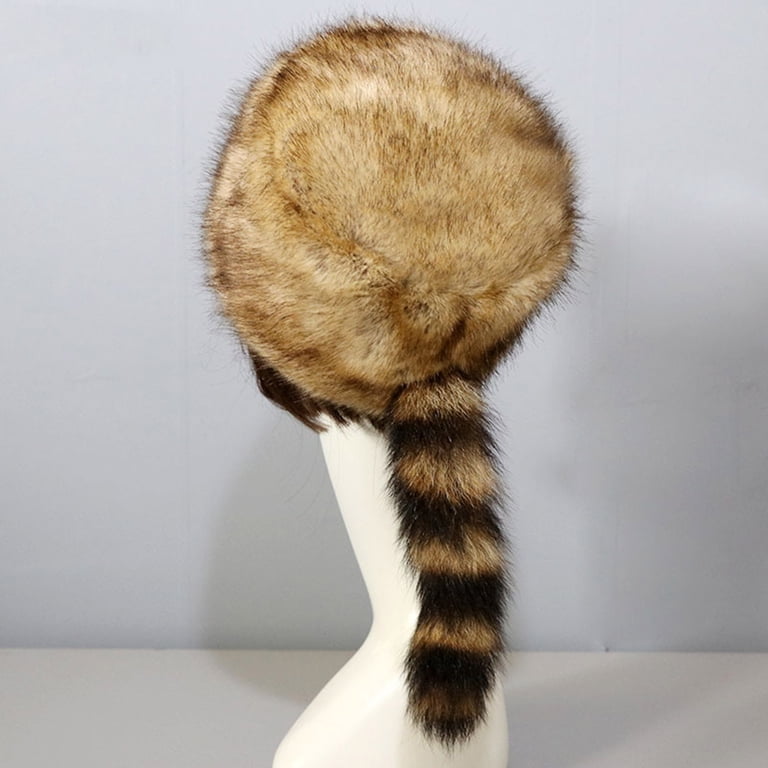 Faux Fur Raccoon Tail Animal Hat Winter Earflap Trapper Beanie for Women Women main image 2
