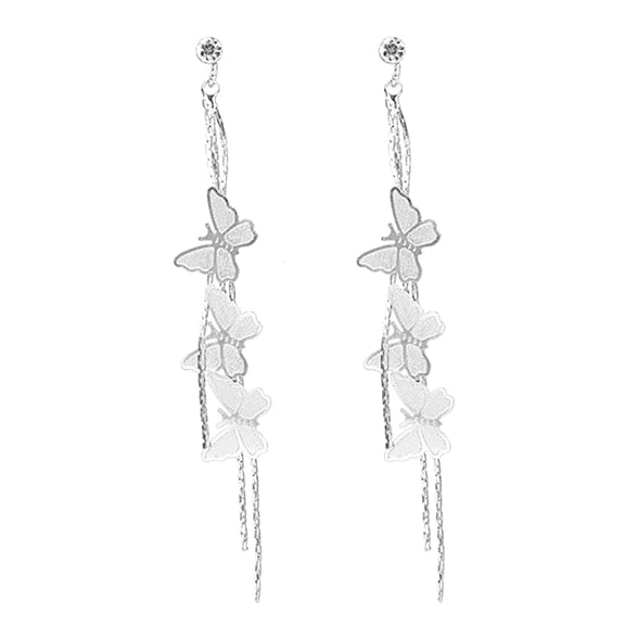 Grandest Birch 6 Pairs Fashion Women Butterfly Tassel Long Dangle Rhinestone Stud Earrings Jewelry,Silver