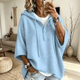 thumbnail image 2 of Domzest Oversized Hooded Knit Sweater for Women 3/4 Sleeve V Neck Button Up Hoodies 2026 Fall Casual Lightweight Pullover Sweater Sky Blue 2XL, 2 of 6