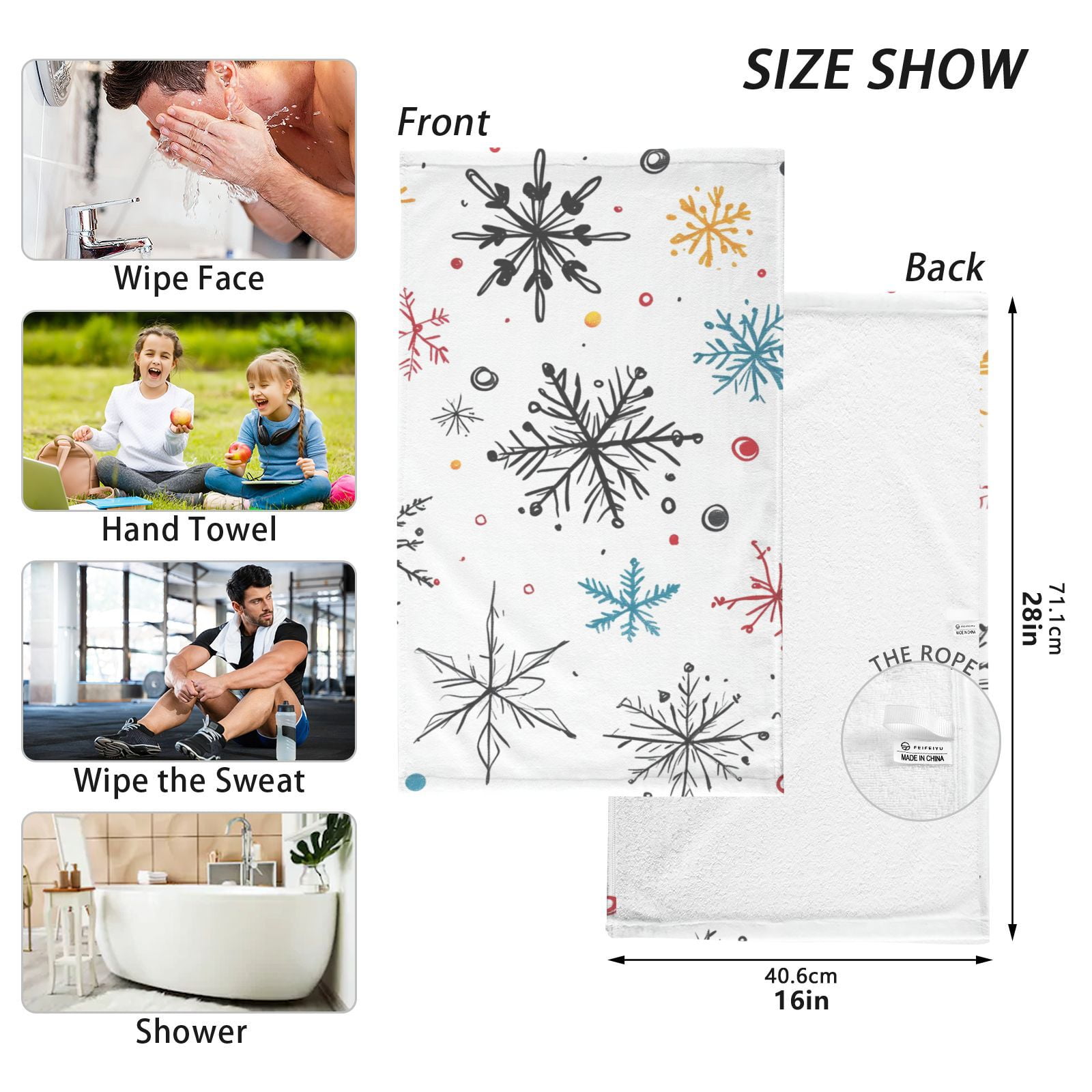 Christmas Snowflakes Hand Towels Cotton Bath Towels Large Face Towels Absorbent for Bathroom 2 Packs