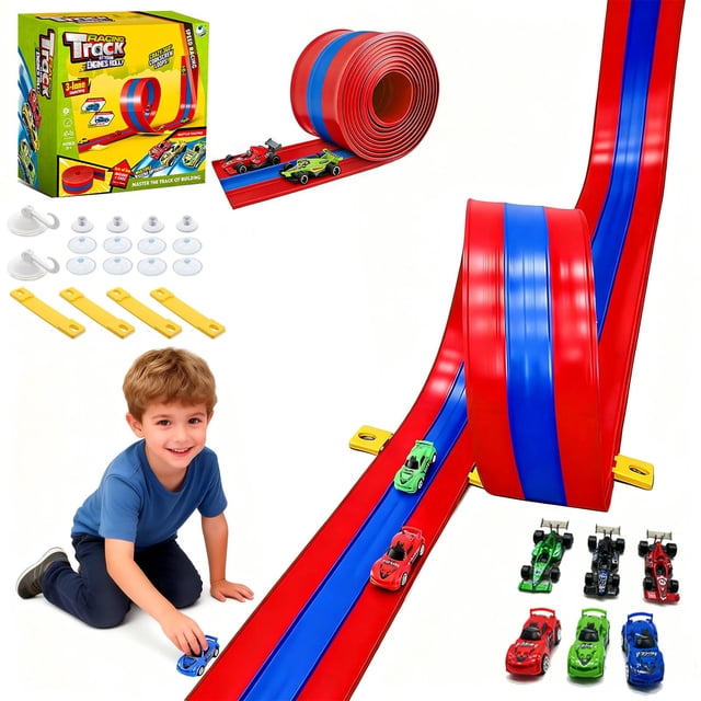 Pista de carreras flexible de 4,9 m de 3 carriles con autos