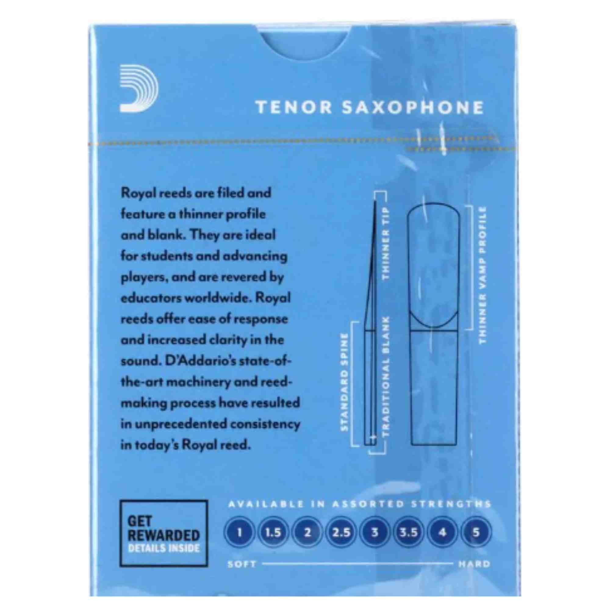 Royal by D'Addario Tenor Sax Reeds, Strength 2.5, 10-pack