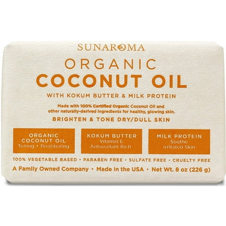 Sunaroma Organic Coconut Oil Soap 8 oz (Best Organic Body Soap)