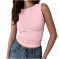 thumbnail image 4 of ZZwxWA Women's Ruched Side Sleeveless Tank Tops Basic Summer Solid Crew Neck Casual Slim Fitted Tee Shirts Y2K Blouse, 4 of 4