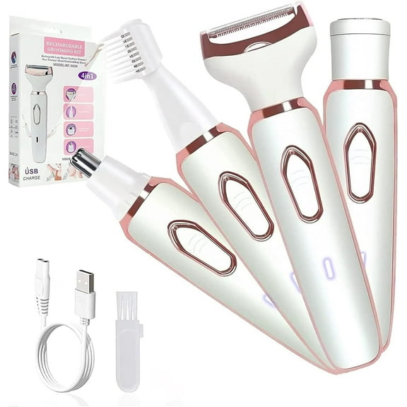4-in-1 Women's Electric Hair Remover Rechargeable Body Hair Removal Tool Set Nose Hair Lip Hair Eyebrow Trimmer Face Body Hair Grooming Set for Women