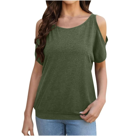 Womens Summer Tops 2026 Plus Size Fashion Casual Off Shoulder Raglan Sleeve Solid Color Short Sleeve Round Neck Top/Shirt