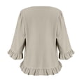 thumbnail image 5 of snilers 3/4 Length Sleeve Womens Tops Cotton Linen Summer Ruffle Pleated Hem Blouse Loose Casual Crewneck Basic Tee Shirts S-2XL, 5 of 5