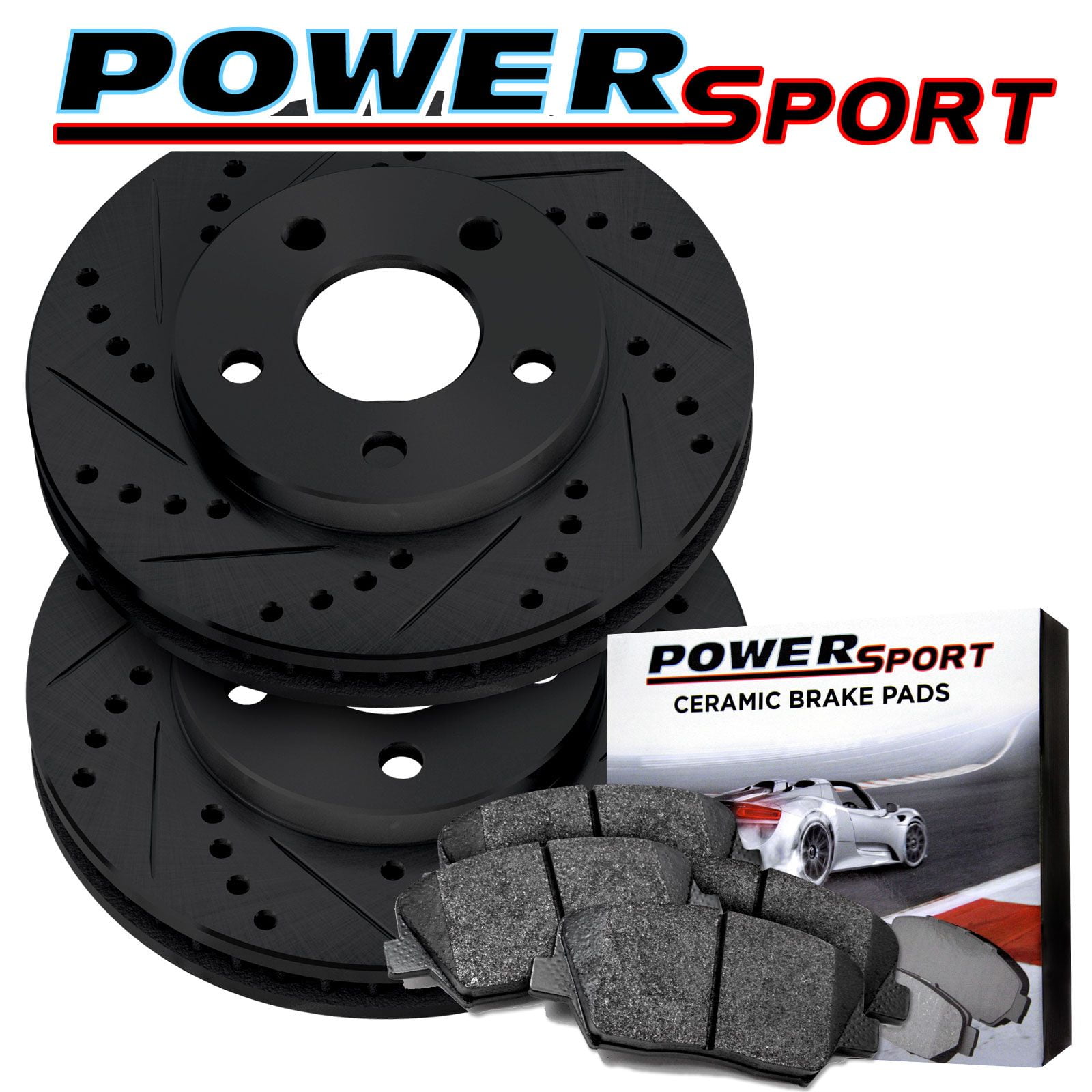 Front Drilled Slotted Brake Rotors and Ceramic Pads For 1988-1988 Pontiac Fiero
