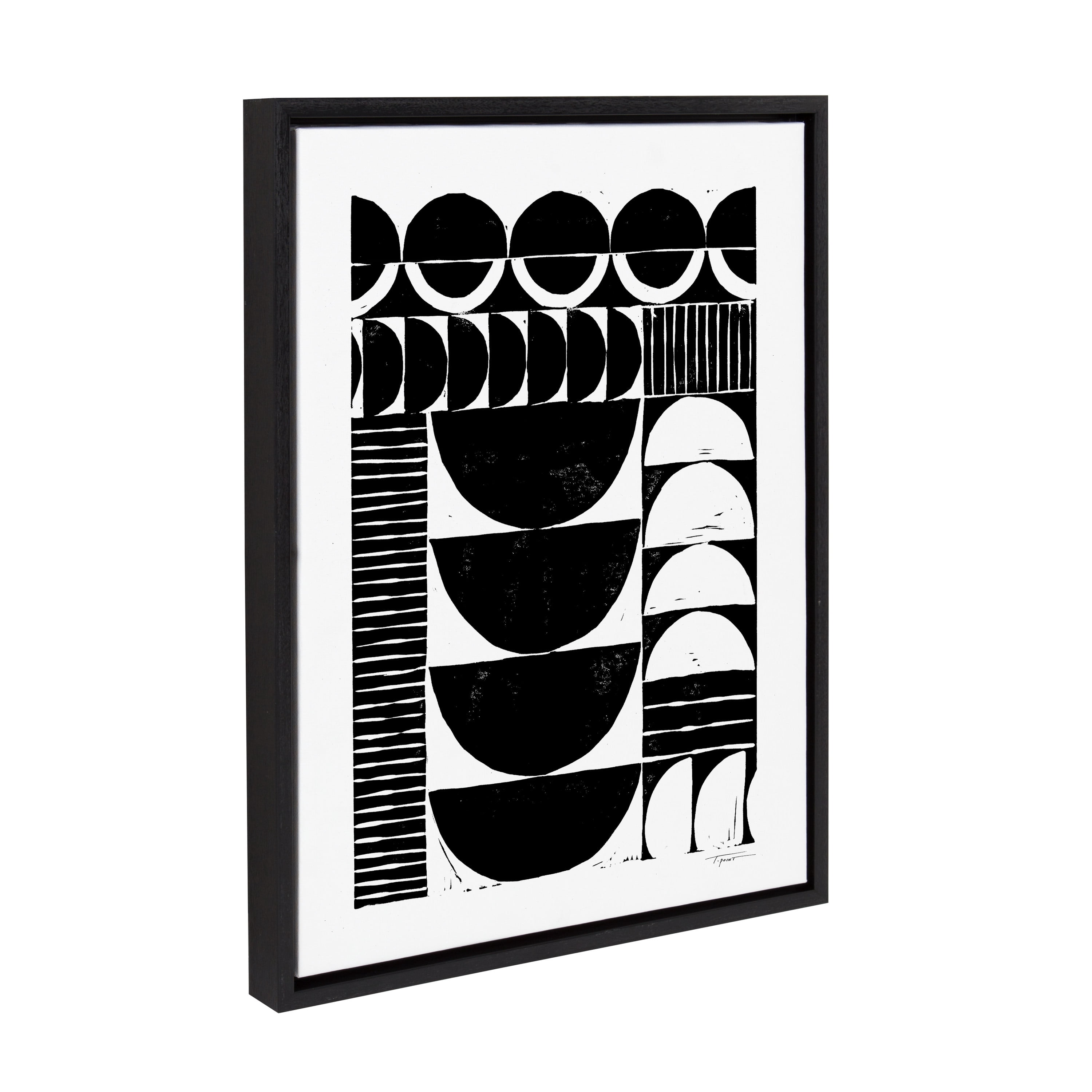 Kate and Laurel Abstract Modern Circular Pattern Block Print Framed Canvas Art Print, 18" x 24", by Statement Goods