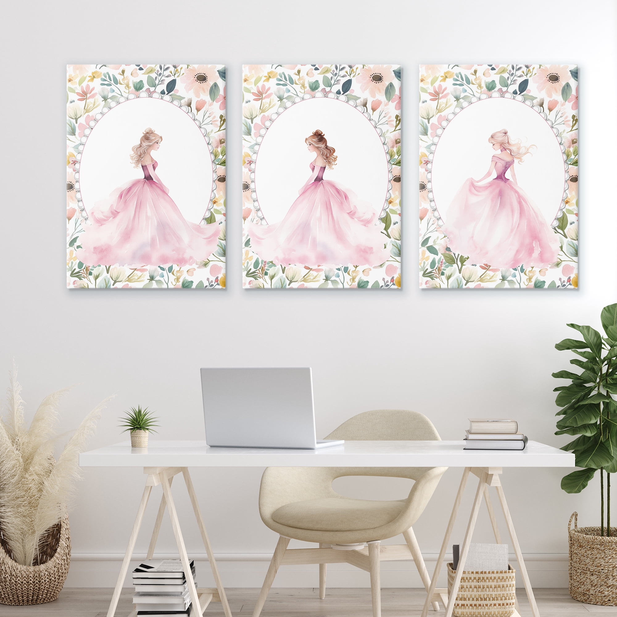 Stupell Industries Bordered Princess Love 3 Piece Canvas Wall Art Set, design by Christine Simpson Art