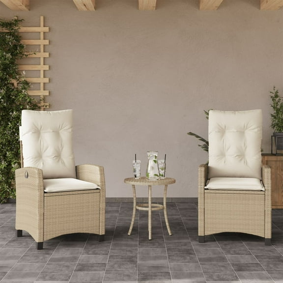 vidaXL Reclining Patio Chairs 2 pcs with Cushions Beige Poly Rattan