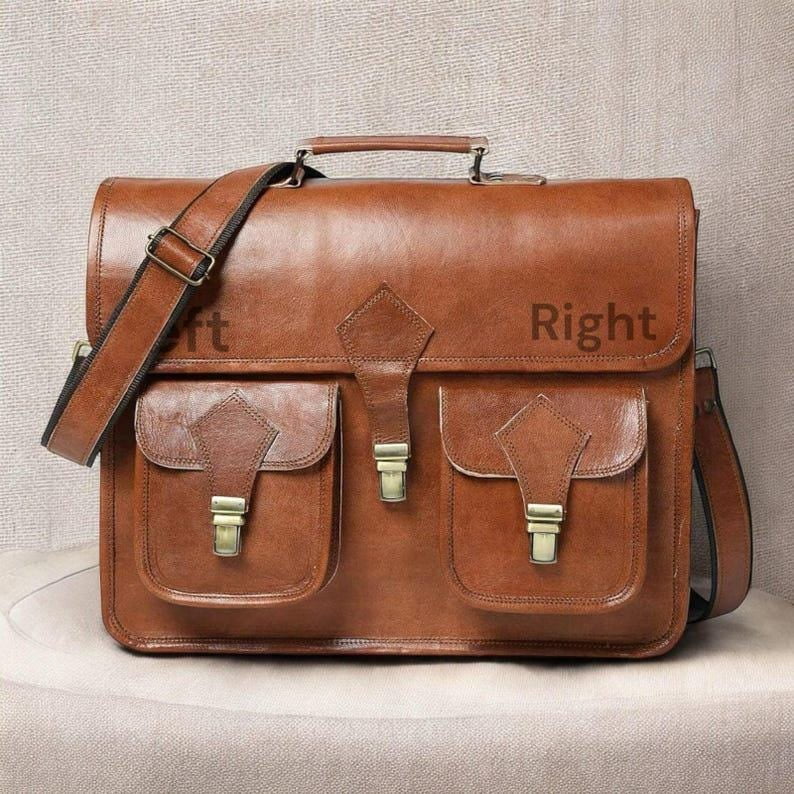 Full grain leather laptop computer bag|Personalized leather messenger bag men|Crossbody shoulder bag work briefcase|Valentine's gift for him