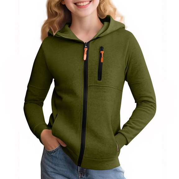 Mgmyaa Boys Full-Zip Fleece Hoodie Sweatshirt Long Sleeve Pullover with Pockets Warm Outerwear 5-14 Years